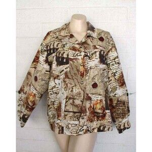 Chico's 3 XL 16 18 Vintage Mansions Narrative Writing Print Long Sleeve Top